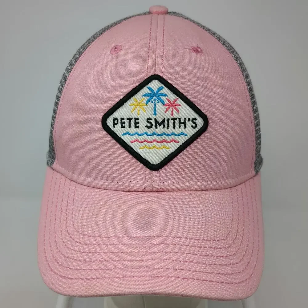 Legacy Trucker Hat Pink One Size Pete Smith's Surf Shop Mesh Patch Palm Trees